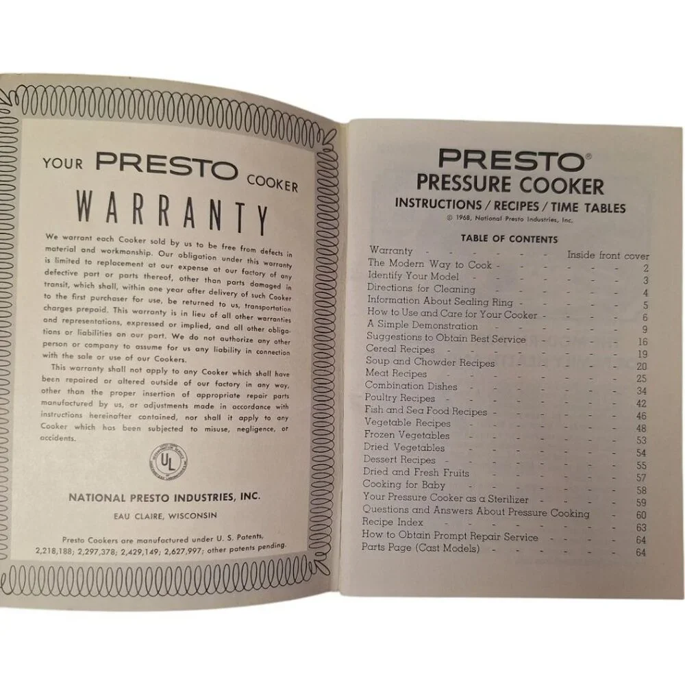 Presto Pressure Cooker Recipe  Book Instructions 1960s Stew Soup Canning Vintage